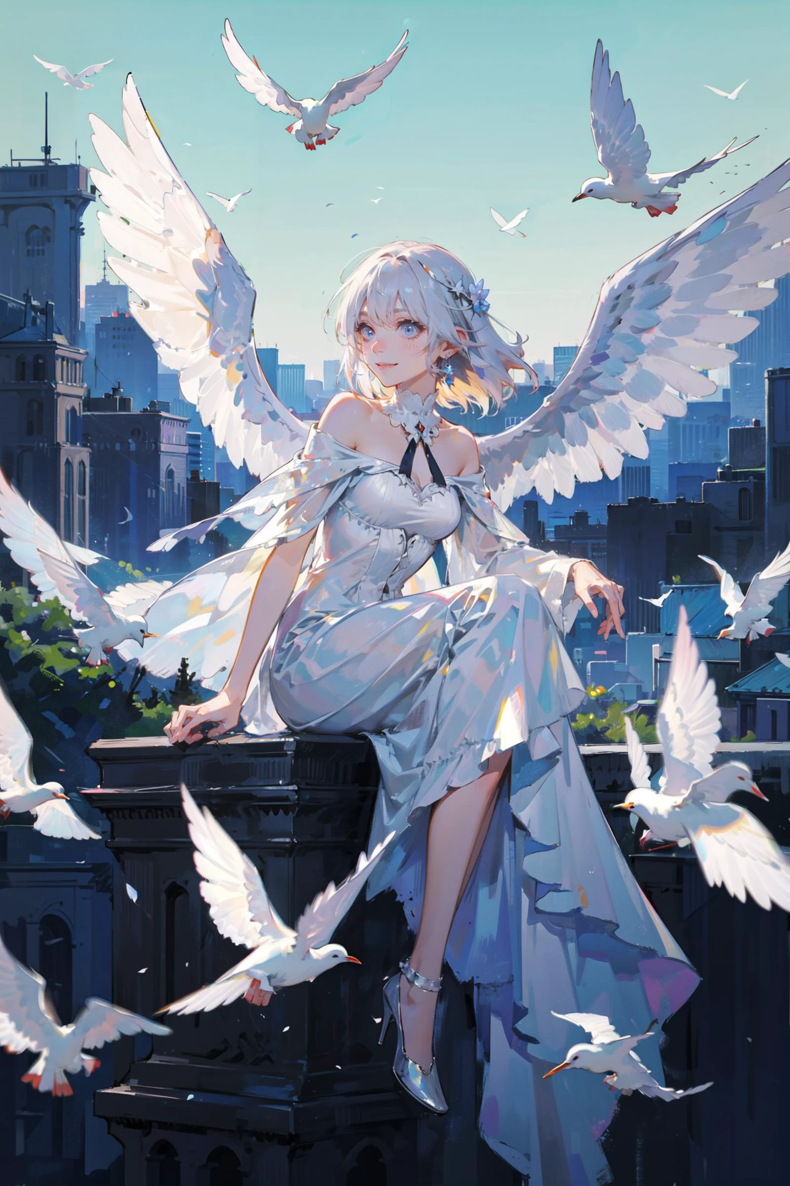 ((best quality, masterpiece, absurbres, super-resolution)), Awaiting hope, white doves, peace