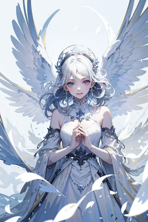 ((best quality, masterpiece, absurbres, super-resolution)) Pure white, (white color:1.6) Innocence, Goddess, White clouds, White Petals
