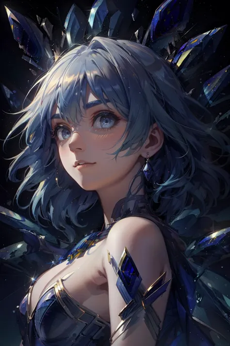 (extremely detailed CG unity 16k wallpaper,best quality, 8k, ultra high res, delicate background, depth of field,gorgeous art:1.3),
(blue lapis Lazuli theme,detailed coloring,solo,1 beautiful girl,perfect details milky wayeyes, lapis Lazuli eyes,long beautiful hair made of lapis Lazuli:1.5)
beautiful night sky,stars,low light plants,
glistening ,<lora:LapisLazuliWorld:1>lapislazuliworld