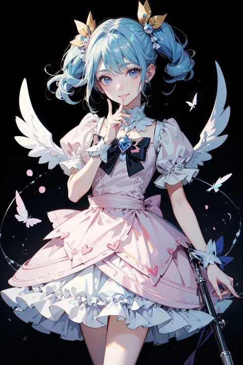((best quality, masterpiece, absurbres, super-resolution)), Shoujo Manga Style, Magical Effect, (Halftone pattern:1.3), dots, (Mini Magical Girl Dress), Light Pink, Light Blue, Bright Yellow, Simple pattern Background