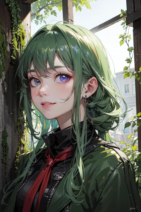 ((best quality, masterpiece, absurbres, super-resolution)), Portrait, Moss Green Fashionista, Red Cherry, supermodel