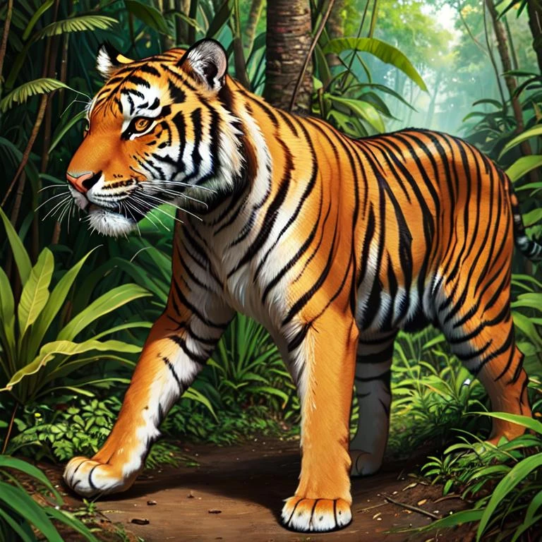 Tiger on the jungle, (extremely detailed:1.2), multiple views, super hd, 8k, (intrincate details:0.8), hyper realistic, professional photo, full body, exceptional