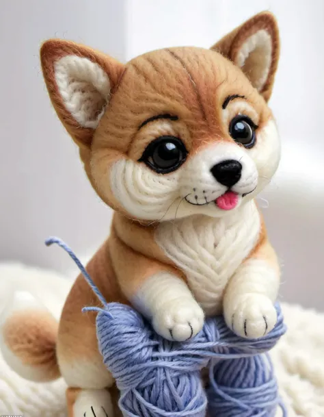 w00len <lora:WoolifySDXLv1:1.2>, a photorealistic close up picture of a cute Shiba Inu dog made out of wool and yarn, yarn, (highly detailed:1.0),(masterpiece, best quality, realistic, detailed:1.1)