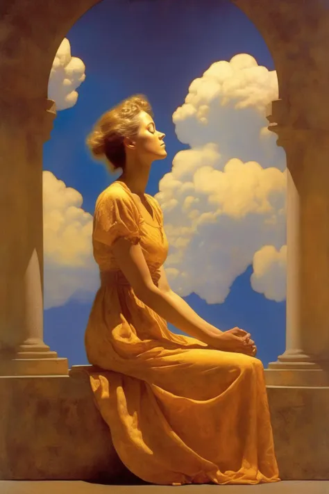 <lora:Maxfield Parrish Style:1>Maxfield Parrish Style - maxfield parrish style Giorgia Meloni meditating