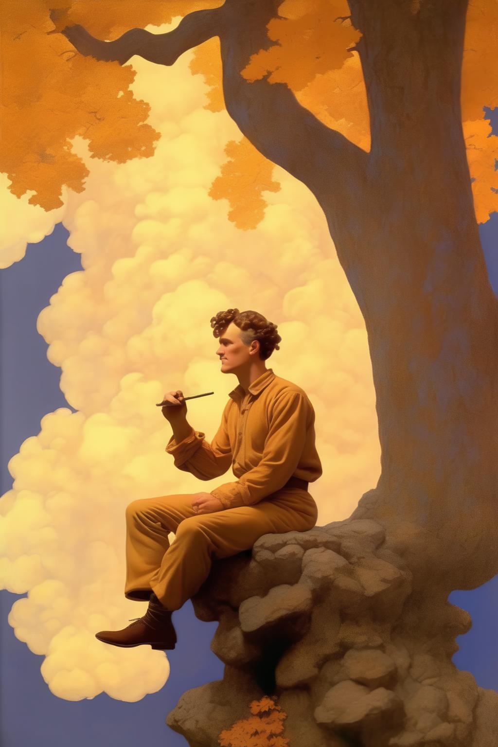Arafed man sitting on a rock with a pipe in his hand - SeaArt AI