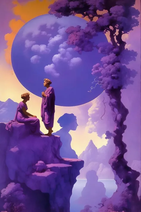 <lora:Maxfield Parrish Style:1>Maxfield Parrish Style - spiritual blue violet and purple world maxfield parrish meets dali