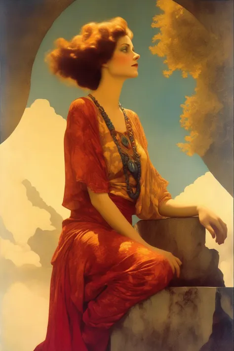 <lora:Maxfield Parrish Style:1>Maxfield Parrish Style - waterhouse and Maxfield Parrish..... extremely original and creative strong layout and composition. limited but high contrast color pallete. full body length with fantasy costume portrait of a woman with exotic eyes, beautiful expressive detailed expression, beautiful expressive detailed eyes, minimal, stunning, red, gold and ivory and vantablack, Anna Dittmann.... technicolor old movie film grain look with scratches, dirt, and imperfections. Ensure the lighting is filmic and the character's face is very detailed, proportional, with open eyes, photorealistic features, detailed arms, sharp focus, ultra-realistic, and ultra-detailed, using Eastman Kodak Color Negative film 5251 50T shot on Panavision Super PS.