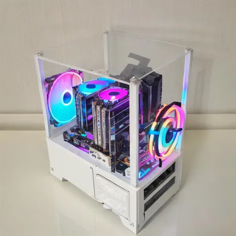 <lora:box-HXZ:0.7>no humans, Computer mini Case,color fan,white appearance,girl