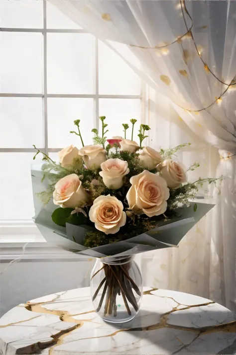 <lora:kintsugi:1.0>, bouquet of kintsugi roses || masterpiece, perfect quality, sharp focus, shallow depth of field, 8k