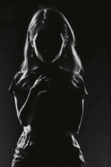 (Realisitc:1.5) (view from front) EdobShadow a woman in the dark, Standing with hands clasped in front of chest, (black background:1.3) <lora:EdobShadow_v1.0:1>