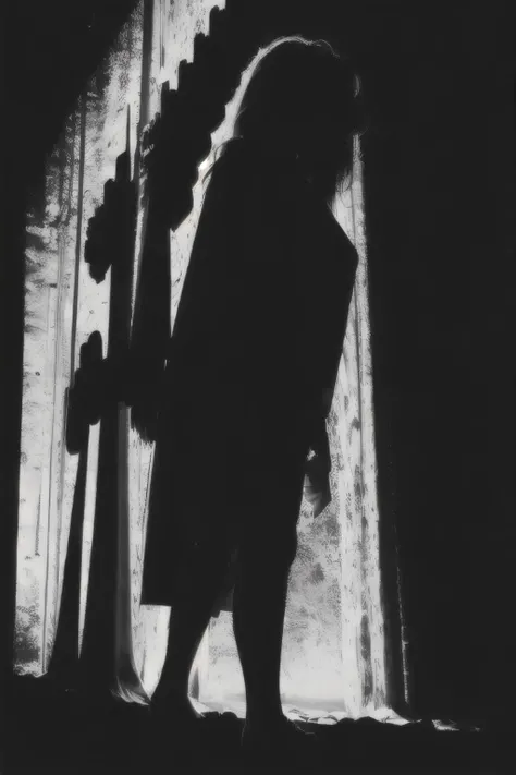 (Realisitc:1.5) (view from right side) EdobShadow a woman in the dark, Standing with one hand on hip and one arm extended to side, (black background:1.3) <lora:EdobShadow_v1.0:1>