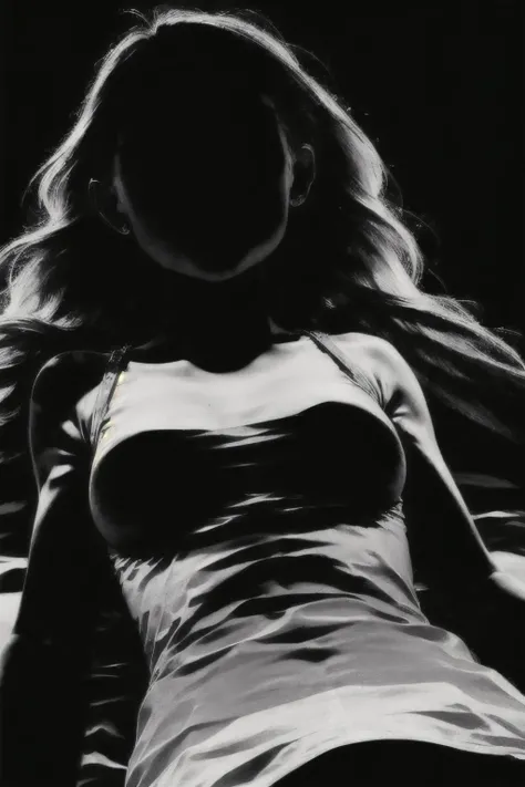 (Realisitc:1.5) (view from front) EdobShadow a woman in the dark, Lying on stomach with arms extended out to the sides, (black background:1.3) <lora:EdobShadow_v1.0:1>