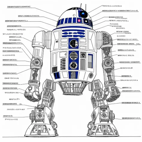 a drawing of a R2-D2 with parts labeled,<lora:robot_info:0.5>,