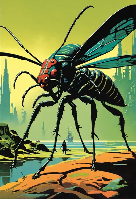 pulp fantasy art, giant insect, <lora:EnvyPulpFantasyXL01:1:1:lbw=ALL>