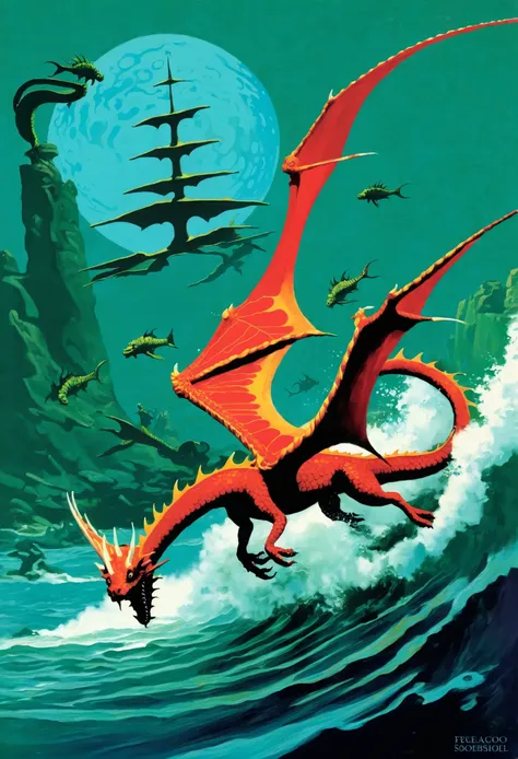 pulp fantasy art, sea dragon, <lora:EnvyPulpFantasyXL01:1:1:lbw=ALL>