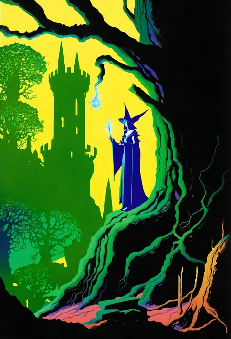 pulp fantasy art, dryad,ruined castle,magical grove, Wizard's Valley, <lora:EnvyPulpFantasyXL01:1:1:lbw=ALL>