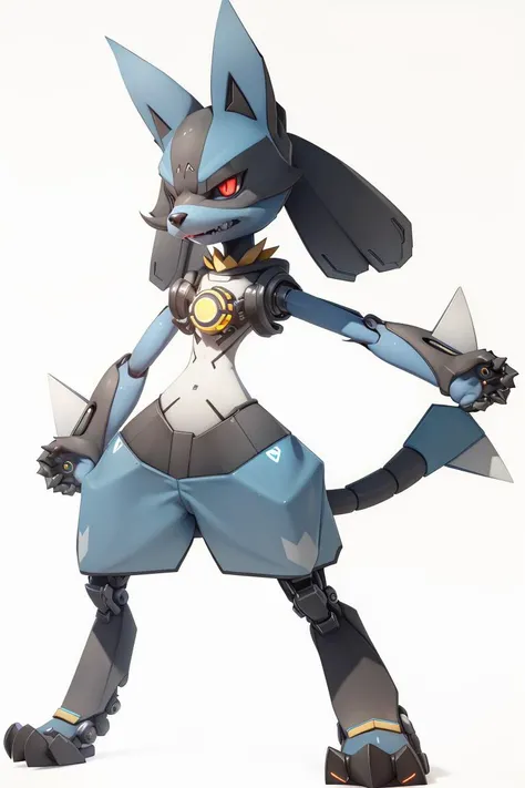 animal_ears, no_mouth, lucario, pokemon_\(creature\), red_eyes, simple_background, tail, white_background,no humans,
<lora:OverwatchTech-28:1.3>,owtech,scifi, stylized 3d,glowing eyes, black sclera, mecha, no humans,