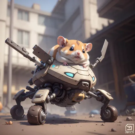 <lora:OverwatchTech-28:0.8>,owtech,scifi, stylized 3d,cute hamster on a quadrupedal crab mecha ball,
