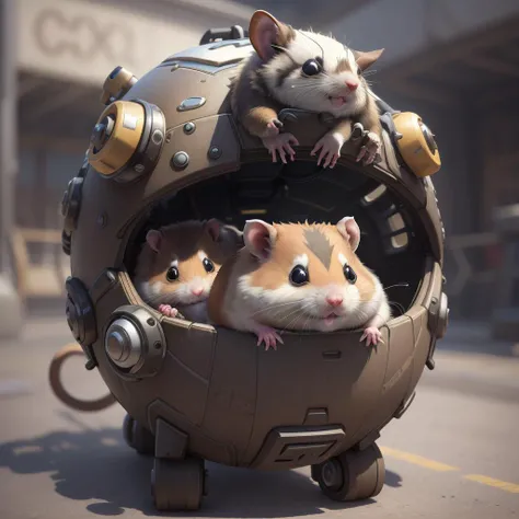 a hamster on a mechanical quadrupedal ball ,<lora:OverwatchTech-28:0.8>,owtech , 3d,overwatch,