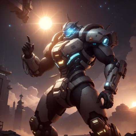 <lora:OverwatchTech-28:0.8>,owtech,scifi, stylized 3d,
battle, space_craft, sparks, sun, sunset,