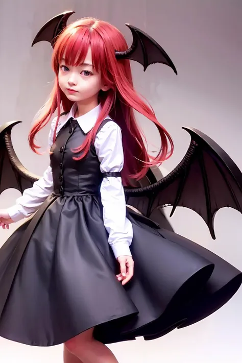 masterpiece, best quality,  <lora:koakuma:1>,red hair,1girl,koakuma, black dress,wings