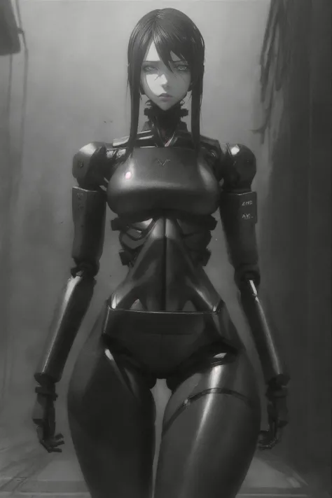 hard lighting with hard shadows, (blame artstyle:1.1), (tsutomu nihei:0.6)
one cyborg girl with robot legs is standing upright and looking away from viewer, (looking ahead:0.8)
distracted view, (thick thighs, wide hips, slim waist:1.3)
mechanical parts, android, cyborg, robot, (transluscent skin:1.2)
(dynamic camera angle:1.3), flat colours, monochrome
(very detailed background:1.1) is empty void
<lora:blame-derv5-nai-128dim-128a-rep-3kstep:1> <lora:GR2-NAI-D128-A64:0.5> <lora:translucent_skin:1.3> <lora:add_detail:0.5>