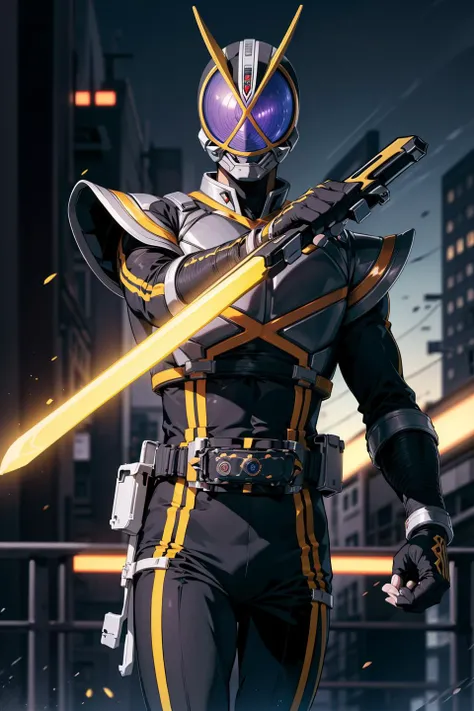 (masterpiece, best quality, unity 8k wallpaper, highres), ambient light, 1boy, solo, (super_beautiful_detailed hair face eyes mouth skin, slender:1.3), BREAK
male focus, <lora:Kaixa913-10:0.8>, Kaixa913, rider belt, gloves, antennae, black bodysuit, bodysuit, belt, armor, helmet, city background, holding weapon, sword, holding sword