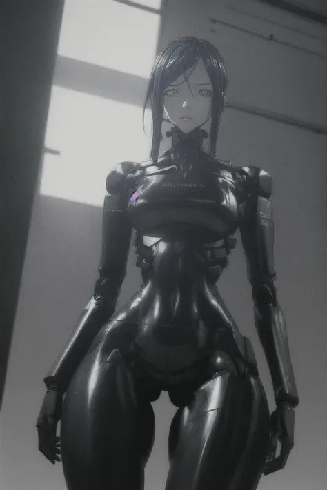 hard lighting with hard shadows, (blame artstyle:1.1), (tsutomu nihei:0.6)
one cyborg girl with robot legs is standing upright and looking away from viewer, (looking ahead:0.8)
distracted view, (thick thighs, wide hips, slim waist:1.3)
mechanical parts, android, cyborg, robot, (transluscent skin:1.2)
(dynamic camera angle:1.3), flat colours, monochrome
(very detailed background:1.1) is empty void
<lora:blame-derv5-nai-128dim-128a-rep-3kstep:1> <lora:GR2-NAI-D128-A64:0.5> <lora:translucent_skin:1.3> <lora:add_detail:0.5>