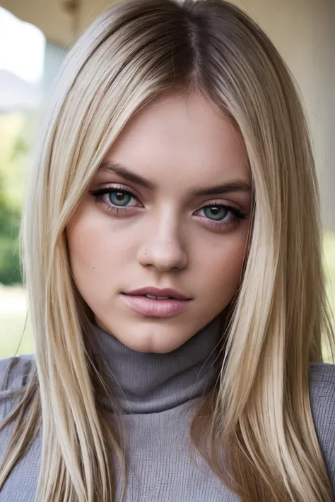 S010_AlexGrey_v2, (masterpiece), (best quality), (realistic), Nikon RAW photo, Fujifilm XT3, beautiful 1girl, 19yo,
gray_turtleneck, bare_shoulders, short_sleeves,
long_blonde_hair,
facing viewer, seductive smile,
(ultra detailed), 8k, 4k, intricate, upper_body, detailed face, detailed eyes, best lighting, outdoors,
makeup, medium_breasts,