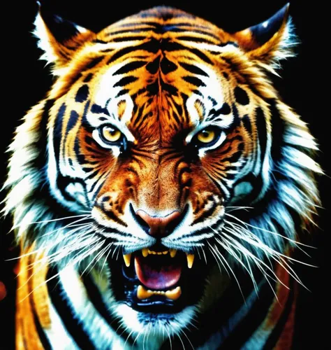 A angry tiger, dark scene, night, documentary, epic, cinematic, with title "DANGERS OF NIGHT" on it ,Movie Poster, MoviePosterRedAF