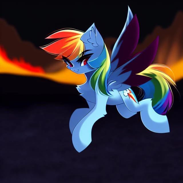 safe, solo, rainbow dash, pony, pegasus, flying, volcanic, lava, night, by airiniblock