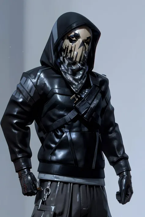 <lora:LegionJoey:1> LegionJoey, mask, hooded jacket, hood up, pants, gloves