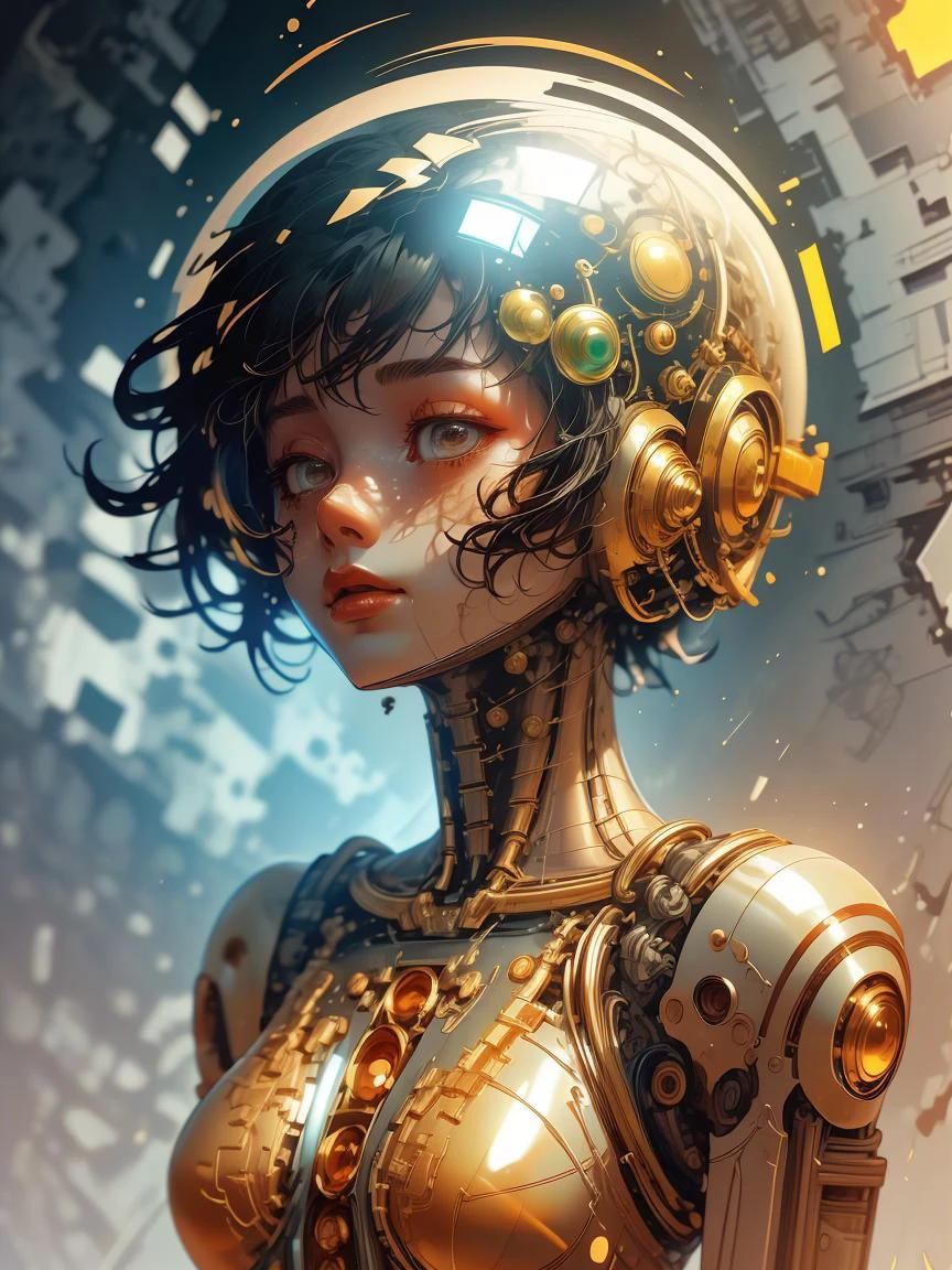 (Childish Photo:1.3) of (Sketched:1.3) <lora:GoldenTech:0.45> goldentech, golden, reflective, scifi <lora:GelatinTech:0.5> gelatintech, see-through, transparent, scifi <lora:M4rbleSCNEWCIVIT(1):0.85> M4rbleSCNEW,Highly Detailed,robot,((cyborg)),machine,futuristic,concept Art by senior character Artist,featured on zbrush central,trending on polycount,trending on ArtStation,CGSociety,hard surface modeling, <lora:LCM_LoRA_Weights_SD15:1>
