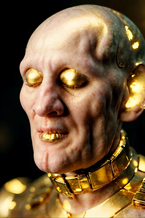 <lora:add_detail:0.4> <lora:GoldenTech-20:0.6> (masterpiece, best quality, realistic, detailed, crisp:1.2), intricate details, goldentech, (circular, high angle), (Handsome-squidward), <lora:handsome-squidward:0.7> (golden lips), FeelsGood, closed eyes, <lora:FeelsGood:0.6> gleam, shine, backlighting,