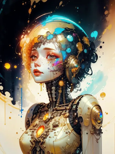 (Unfiltered Painting:1.3) of (Simple illustration:1.3) <lora:GoldenTech:0.45> goldentech, golden, reflective, scifi <lora:GelatinTech:0.5> gelatintech, see-through, transparent, scifi <lora:M4rbleSCNEWCIVIT(1):0.85> M4rbleSCNEW,robot,((cyborg)),machine,futuristic,concept Art by senior character Artist,featured on zbrush central,trending on polycount,trending on ArtStation,CGSociety,hard surface modeling