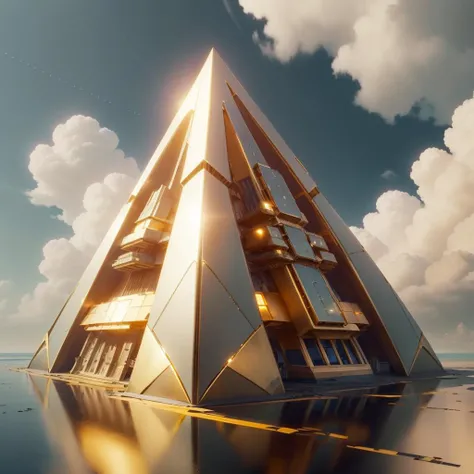 <lora:GoldenTech-20:0.8>,goldentech ,scifi, golden, reflective ,
highway, ocean, blue sky, cloudy ,pyramid \(structure\),