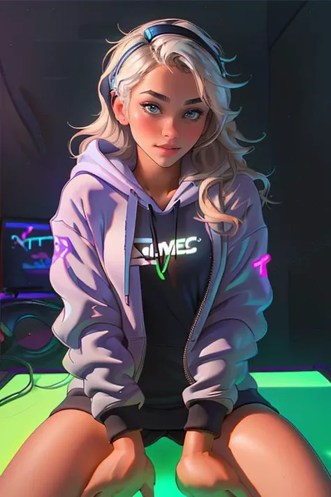 Merger_jenn_vladienne,
(sitting at a computer wearing headphones and playing games (holding a controller:1.2) wearing a (hoodie:1.2) in a (neon lit room:1.3), (gamer:1.2), gaming, (gamer girl:1.3), games, (purple lighting, neon:1.2):1.2),
bokeh, f1.4, 40mm, photorealistic, raw, 8k, textured skin, skin pores, intricate details  <lora:epi_noiseoffset2:1>, epiCRealism <lora:ClothingAdjuster3:-1>