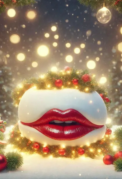 Craft an alluring Christmas-themed sublimation clipart featuring luscious yellow puckered lips adorned with a festive touch. Ensure detailed shading, captivating lighting, and a vibrant yellow hue dominate the scene against a snowy white background. Let the lips exude the Playful yet alluring, this Christmas-themed sublimation clipart showcases irresistibly puckered lips in enchanting shades of yellow. The detailed shading and captivating lighting bring a touch of holiday magic, making these lips a festive standout on the snowy white background. A perfect blend of allure and Christmas cheer!