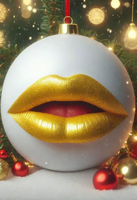 Craft an alluring Christmas-themed sublimation clipart featuring luscious yellow puckered lips adorned with a festive touch. Ensure detailed shading, captivating lighting, and a vibrant yellow hue dominate the scene against a snowy white background. Let the lips exude the Playful yet alluring, this Christmas-themed sublimation clipart showcases irresistibly puckered lips in enchanting shades of yellow. The detailed shading and captivating lighting bring a touch of holiday magic, making these lips a festive standout on the snowy white background. A perfect blend of allure and Christmas cheer!