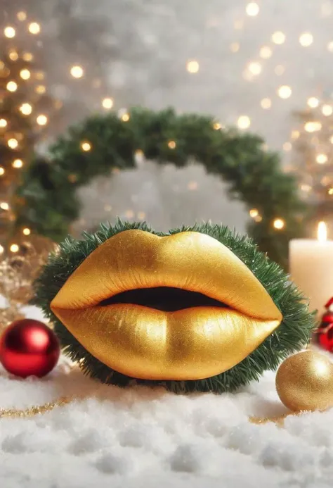 Craft an alluring Christmas-themed sublimation clipart featuring luscious yellow puckered lips adorned with a festive touch. Ensure detailed shading, captivating lighting, and a vibrant yellow hue dominate the scene against a snowy white background. Let the lips exude the Playful yet alluring, this Christmas-themed sublimation clipart showcases irresistibly puckered lips in enchanting shades of yellow. The detailed shading and captivating lighting bring a touch of holiday magic, making these lips a festive standout on the snowy white background. A perfect blend of allure and Christmas cheer!