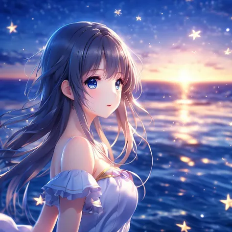 1girl,sea,star,night