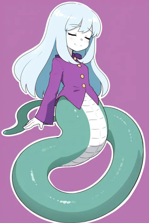 lamia, full body, 1girl, (closed eyes smile:1.1), detailed eyes, surreal, pop surrealism, (pastel \(medium\), colored pencil \(medium\):1.1), disheveled hair, asymmetrical, artifacts, flatcolor, sketch, outline, cel_shading, colorful_background