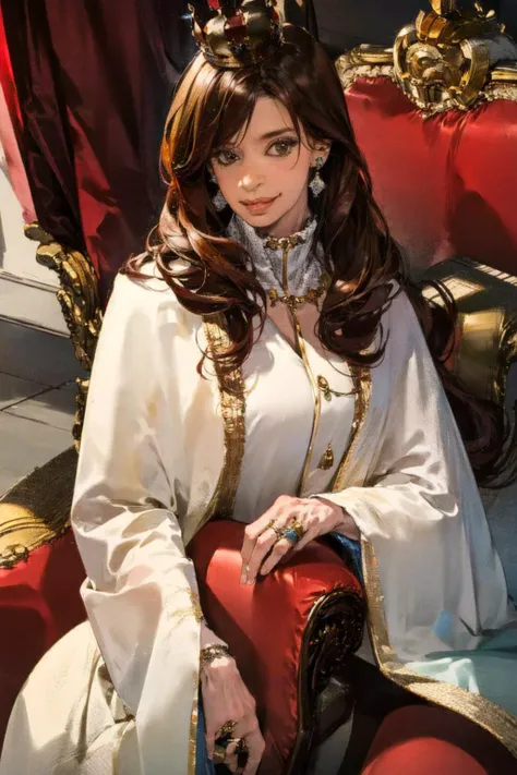 (masterpiece),(best quality),(ultra-detailed), 1girl, (sitting on red sofa) (queen, crown:1.2)
, curtains, earrings, jewelry, lips, long_hair, looking_at_viewer, piercing, realistic, ring, (smile:0.7), solo, upper_body, brown eyes,
(1girl:1.2), (president:1.2), mature female,
kristina
<lora:CRISTINA2:1.2> <lora:more_details:0.2>