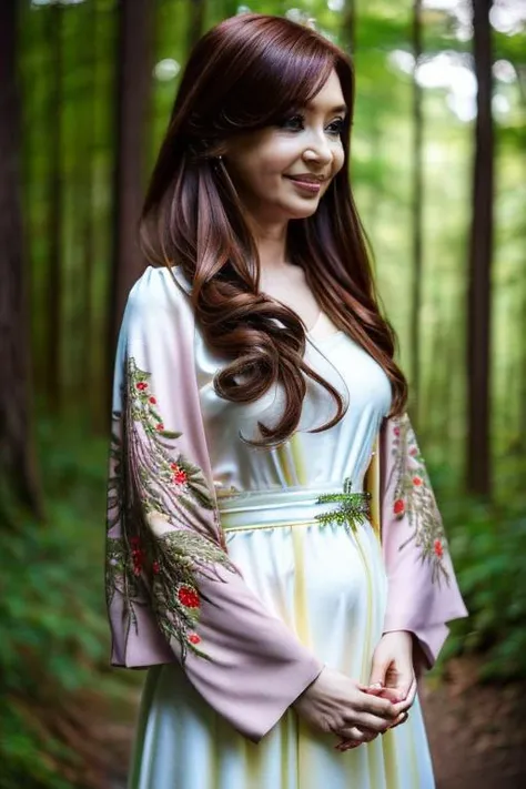 (best quality, photorealistic, masterpiece:1.3), character focus portrait, solo, (full body:0.6), looking at viewer, detailed background, detailed face,
fully-organic, BiophyllTech theme:1.1), serene expression, forest druid, calm posture, healing magic, runes, magic , glowing orbs, nature magic,
(style-swirlmagic:0.8), rock, glowing red flowers, violets, rays of light, dense forest in background, ethereal atmosphere, earth tones,, highly detailed textures, intricate details, antitech, antimatter, 1girl, solo, long hair, dress, black hair, own hands together, standing, realistic, wide sleeves, looking at viewer, simple background, white background, green dress, tlotr-outfit <lora:kristina:1>