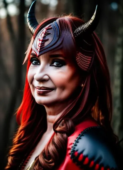 portrait of sks woman (kristina:1) dressed with ((detailed devil costume:1)) with horns, (outdoors:1.2), natural lighting, 4k, 8k, 8k realistic, sharp focus, intricate, high resolution, , <lyco:locon_perfecteyes_v1_from_v1_64_32:0.85> <lora:kristina:1>