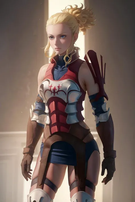(masterpiece, best quality, absurdres), <lora:flavia-fe-richy-v1-000013:1>, flavia, 1girl, solo, standing, single pauldron, bracer, gloves, elbow pads, armored boots, garter straps, cowboy shot