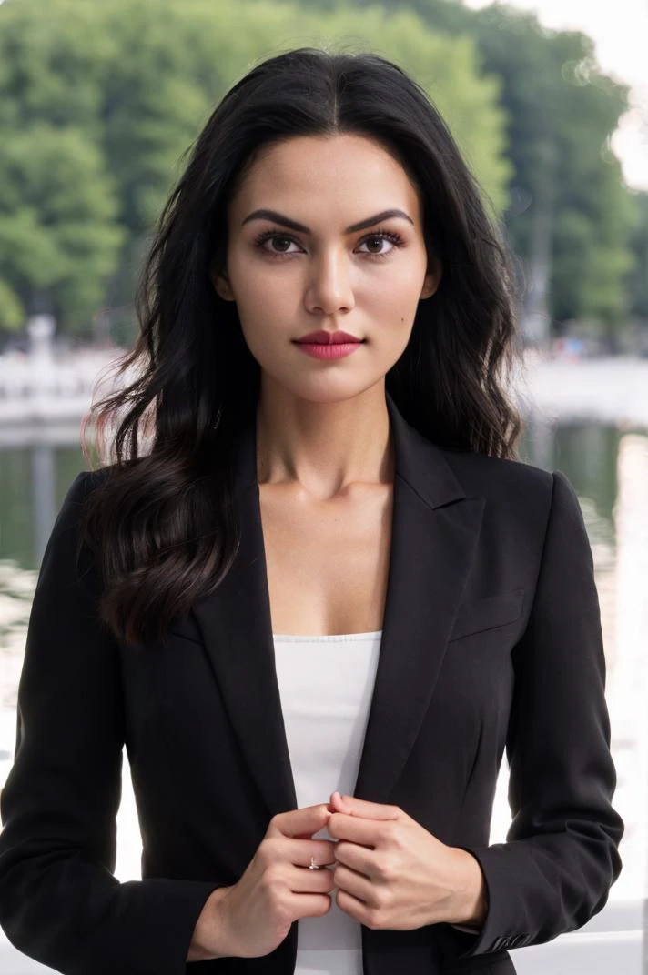tv_Sinead_Harnett_A, model pose, pensive expression, ((wearing a business suit )),full body shot, Twilight, by a Finnish lake, (((relaxed))), "epic-Ultra-HD-details", "epic-Ultra-HD-highlights", PA7_Human-Likeness