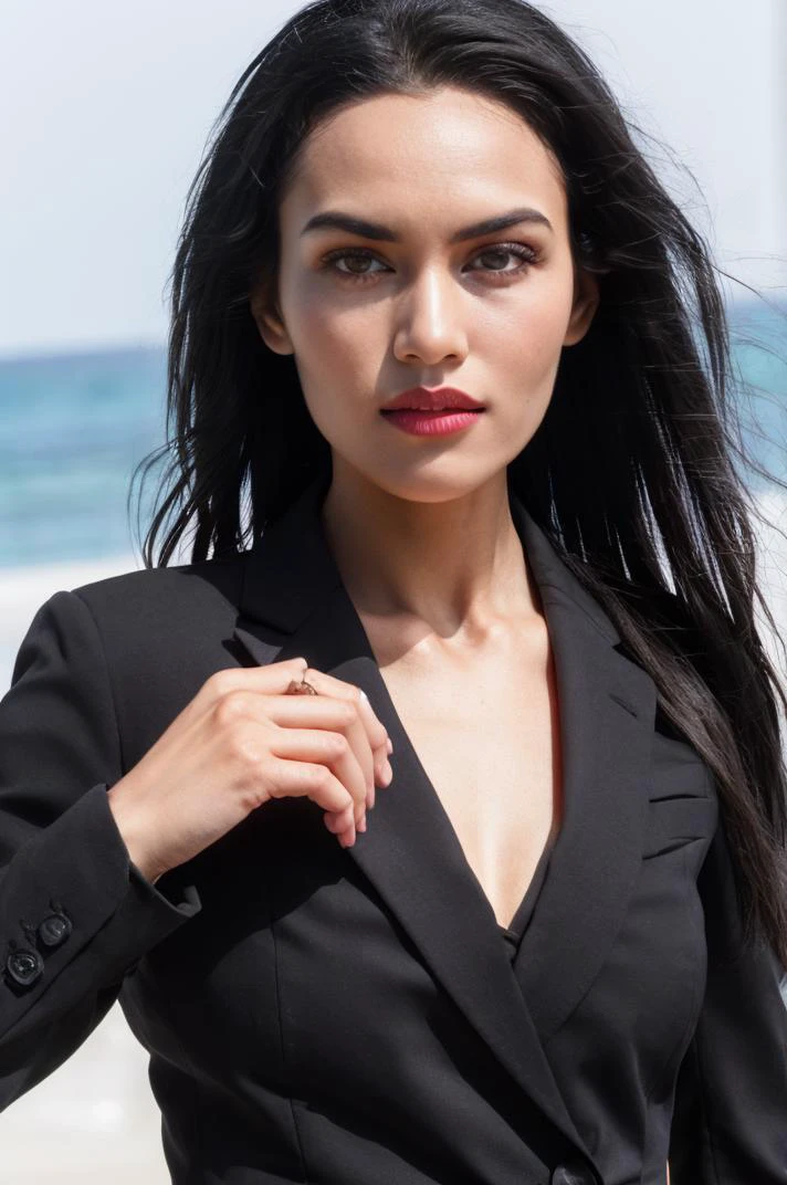 tv_Sinead_Harnett_A, model pose, sad expression, ((wearing a business suit )),full body shot, Magic Hour, at a beach resort, (((relaxed))), "epic-Ultra-HD-details", "epic-Ultra-HD-highlights", PA7_Human-Likeness