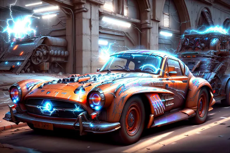 masterpiece, <lyco:PunkBundleAI:0.9> teslapunkai  car, photorealistic, highly detailed, HDR 4K