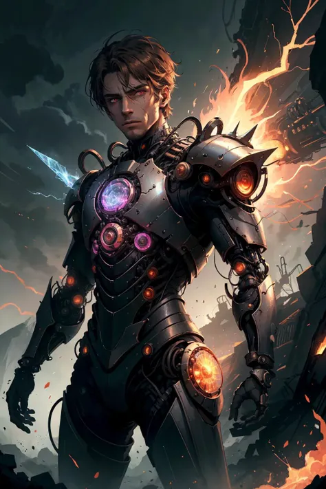 (masterpiece, best quality), aesthetic illustration,
(1man, thin adult male:1.2), red eyes, light brown hair, spiky hair,
solo, half shot, looking at viewer, detailed background, detailed face, (<lora:PunkBundleAI:0.4>, valvepunkai, retro-futuristic theme:1.1), dynamic pose, glass-cyborg, (made of glass:1.1), colorful, titan, crystal armor, clean glass, mechanical, magical patterns, surging power, crackling electricity, wind, crater in background, cinematic atmosphere,
<lora:fractalized:0.2>, fractal_environment,
